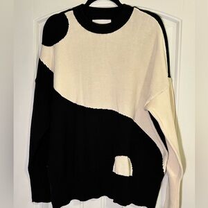 Pistola Darya Ying Yang Oversized Sweater Black Tan 100% Cotton Crewneck Women M